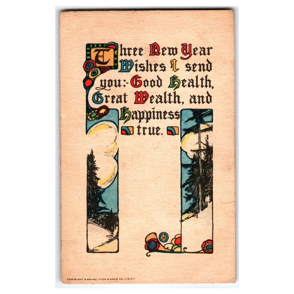 Raphael Tuck New Year Greetings Postcard 1911 Petersburg VA Trees Art Nouveau